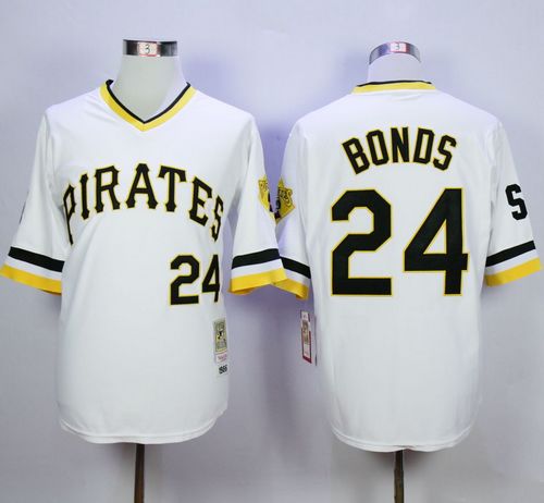 Mitchell And Ness Pirates #24 Barry Bonds White Throwback Stitched MLB Jersey - Click Image to Close